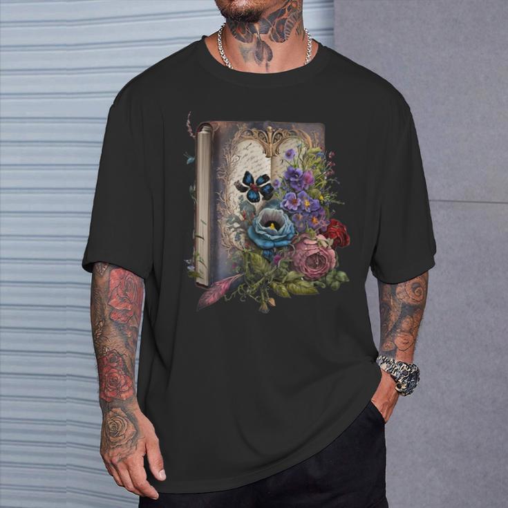 Wildflower Summer Floral Book Horror Gothic Graphic T-Shirt Gifts for Him