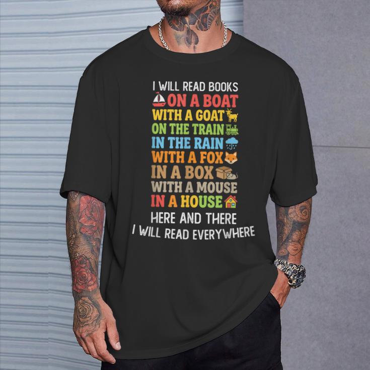 I Will Read Book On Boat Kids Book Reading T-Shirt Gifts for Him I Will Read Book On Boat Kids Book Reading T-Shirt Gifts for Him