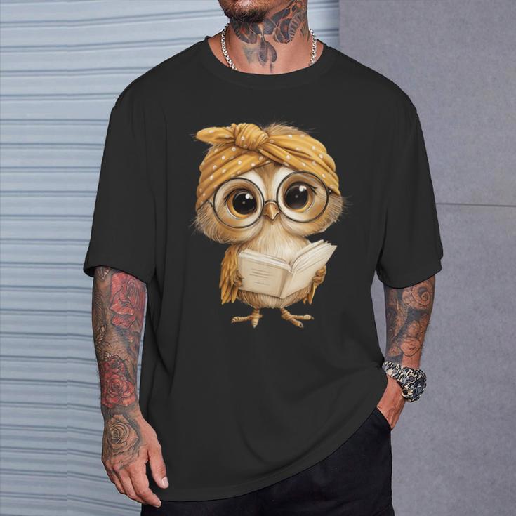 Women's Cute Wise Owl Reading Book With Headscarf T-Shirt Gifts for Him Women's Cute Wise Owl Reading Book With Headscarf T-Shirt Gifts for Him