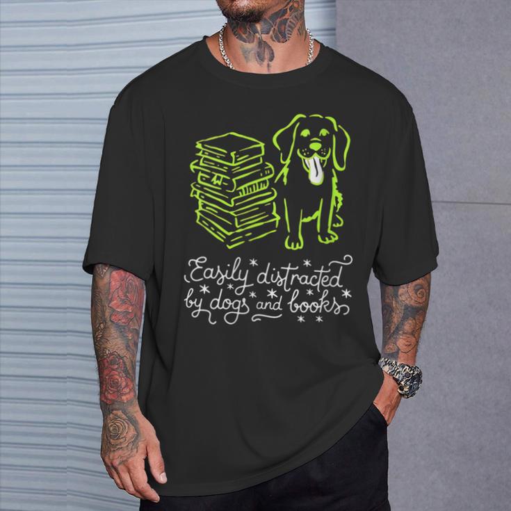 Women's Distracted By Books And Dogs Reader Graphic T-Shirt Gifts for Him