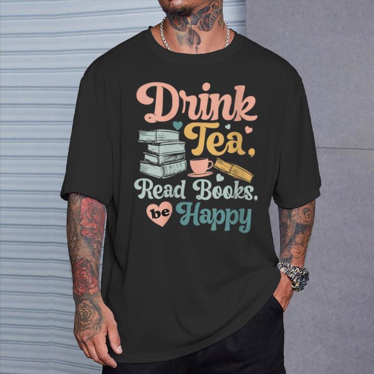 Women's Drink Tea Read Books Nerd Book Reader Book Reading Lover T-Shirt Gifts for Him