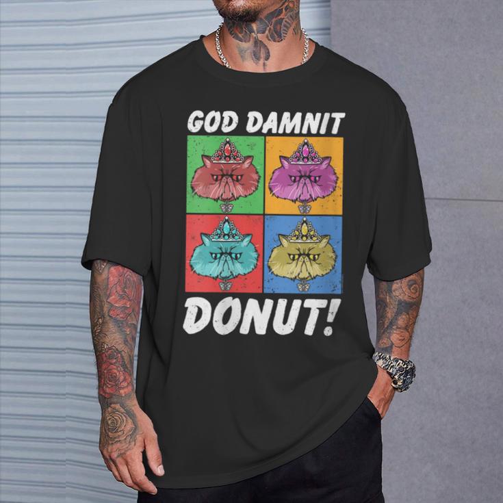 Women's Dungeon Crawler Carl God Damnit Donut Cat Pop Art Book T-Shirt Gifts for Him