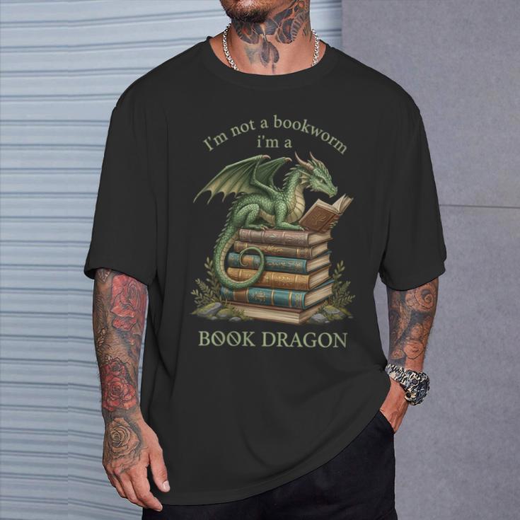 Women's I'm Not A Bookworm I'm A Book Dragon Literary Dragon Reader T-Shirt Gifts for Him