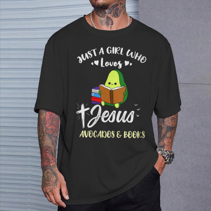 Women's Just A Girl Who Loves Jesus And Avocados And Books T-Shirt Gifts for Him