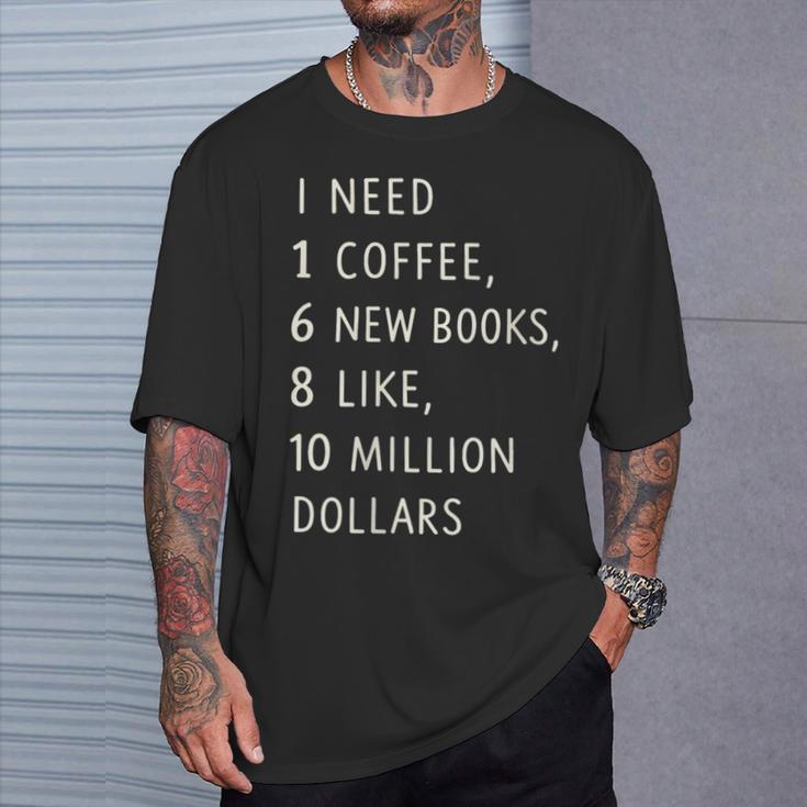 Women's I Need 1 Coffee 6 New Books 10 Million Dollars Quote T-Shirt Gifts for Him Women's I Need 1 Coffee 6 New Books 10 Million Dollars Quote T-Shirt Gifts for Him