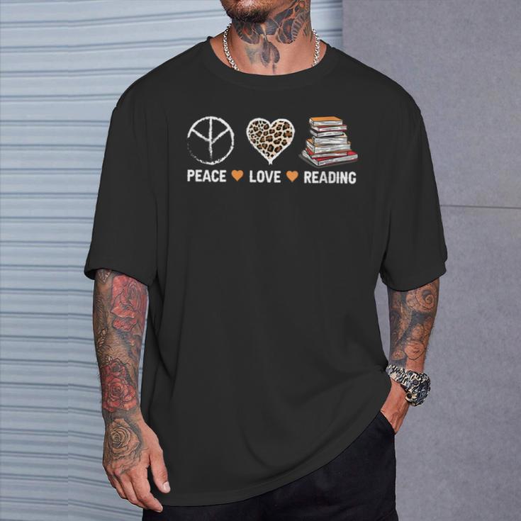 Women's Peace Love Reading Book Reader Book Lover Vintage Bookworm T-Shirt Gifts for Him