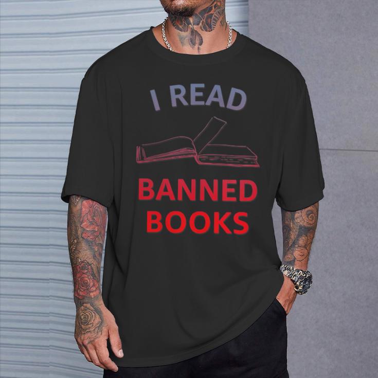Women's I Read Banned Books Bluegrey-Red Literature Activist T-Shirt Gifts for Him