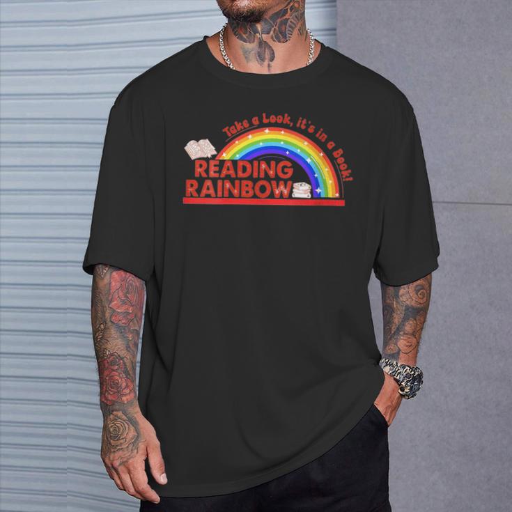 Women's Retro Rainbow Take A Look It's In A Book Reading Bookworm T-Shirt Gifts for Him
