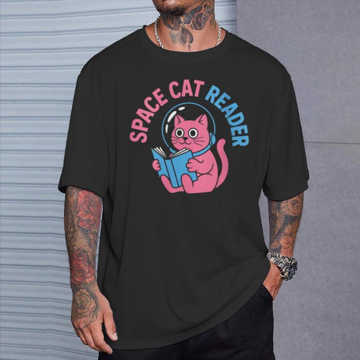 Women's Space CAT Reader Pink Helmet Blue Book Nerd Galaxy Kitty T-Shirt Gifts for Him