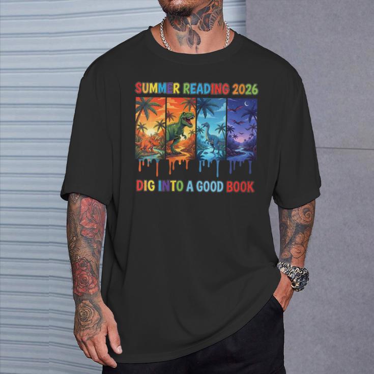 Women's Summer Reading 2026 Unearth A Story Dinosaur Books T-Shirt Gifts for Him