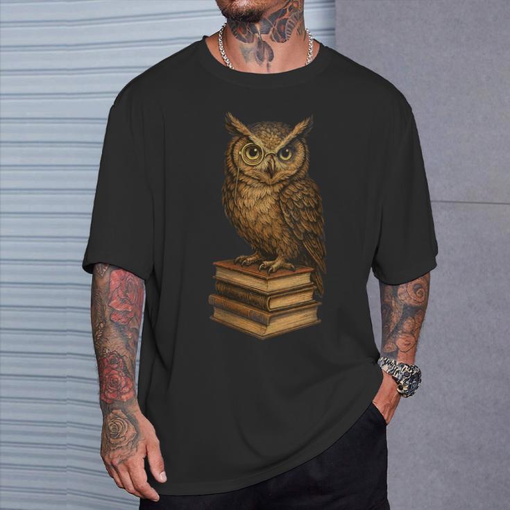 Women's Wise Owl Monocle Books Scholar Academic Art T-Shirt Gifts for Him Women's Wise Owl Monocle Books Scholar Academic Art T-Shirt Gifts for Him