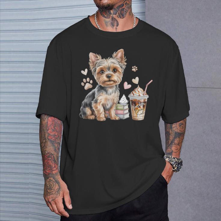 Yorkie Dog Moms Iced Coffee And Books Yorkshire Terrier T-Shirt Gifts for Him