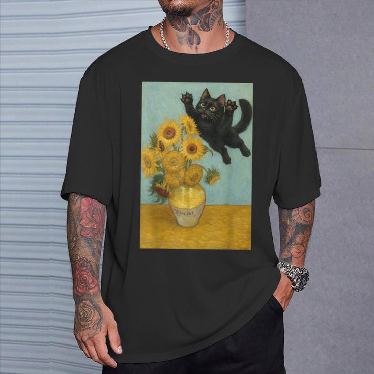 いたずら好きな猫 ひまわり ゴッホ 絵画 猫 Tシャツ 彼への贈り物