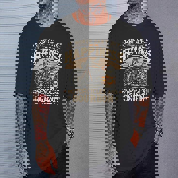 お金で幸せが買えないならバーボンとバイクを解説 Tシャツ 彼への贈り物