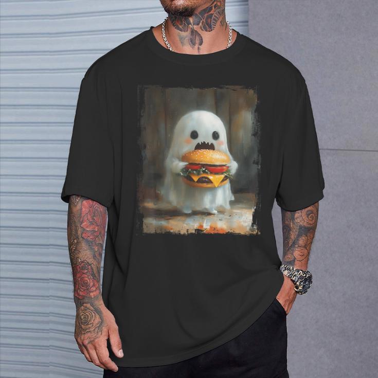 かわいい ハンバーガー おばけ 食べる ハンバーガー ハロウィン 食べ物 恋人 Tシャツ 彼への贈り物