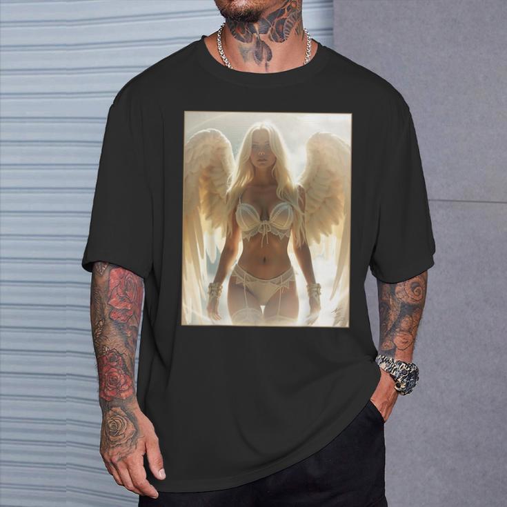 にセクシーな天使の女の子 ホットブロンドエンジェルピンナップガール Tシャツ 彼への贈り物