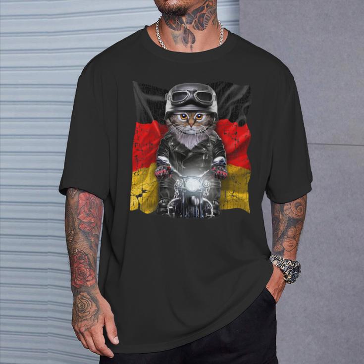 ぶち猫 ねこ バイク ドイツ Tシャツ 彼への贈り物