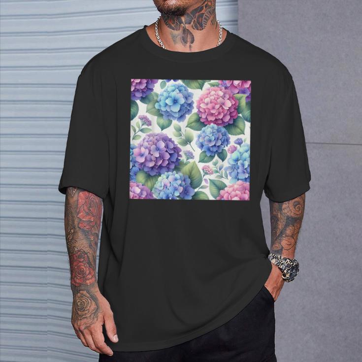 アジサイの水彩柄アジサイ Tシャツ 彼への贈り物