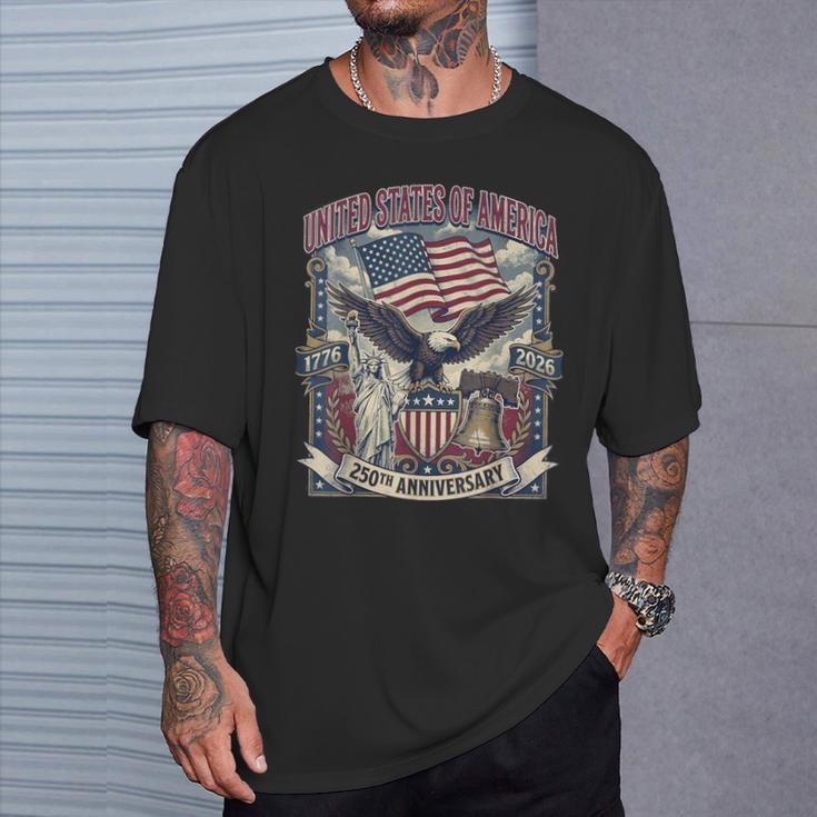 アメリカ250周年記念フラッグ イーグル&リバティ Usa 250年 Tシャツ 彼への贈り物