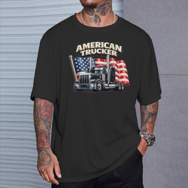 アメリカのトラック運転手 アメリカの国旗 愛国的なトラック運転手 ビッグリグ Tシャツ 彼への贈り物