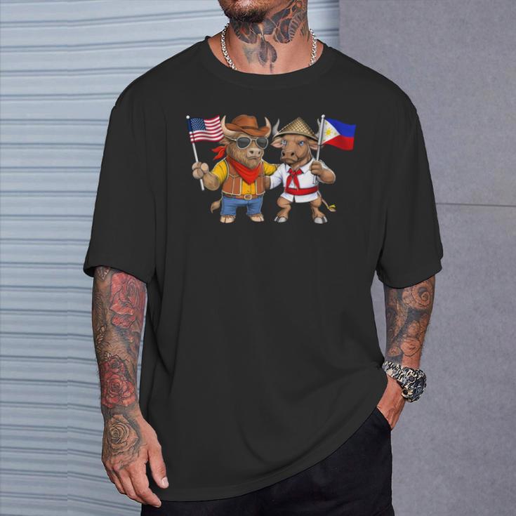 アメリカ・フィリピン国旗 誇り高いフィリピン系アメリカ人のルーツ フィリピン系アメリカ人の遺産 長袖tシャツ Tシャツ 彼への贈り物