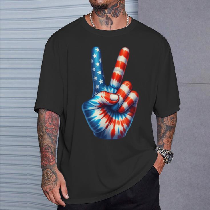 アメリカ国旗 愛国心 平和 手 指 サイン ジェスチャー Tシャツ 彼への贈り物