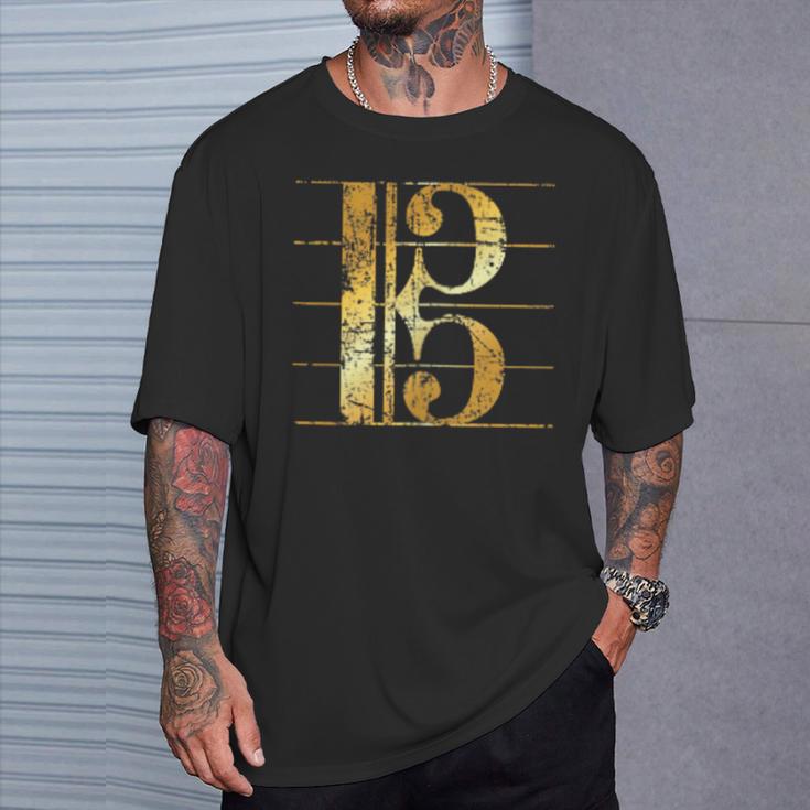 アルト音記号 ヴィンテージイエロー トロンボーン&ビオラミュージシャンズ Tシャツ 彼への贈り物