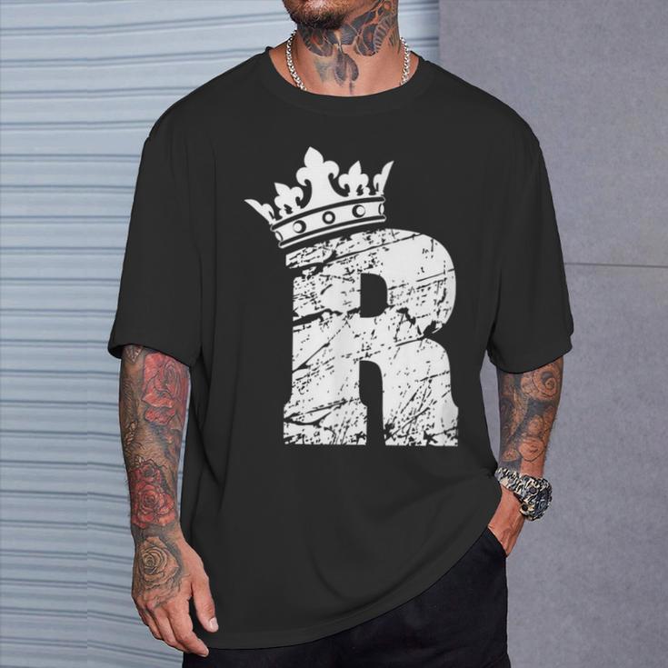 アルファベットtシャツ イニシャル文字 R & キング クイーン クラウン Tシャツ 彼への贈り物