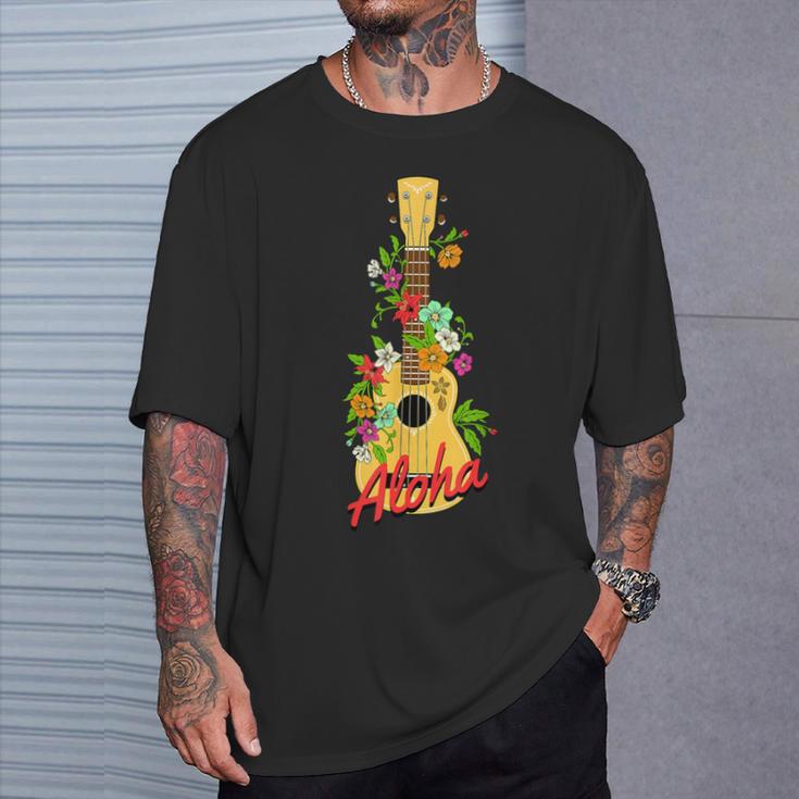 アロハ ハワイアン アイランド ウクレレ フラワー アロハ ハワイ Tシャツ 彼への贈り物