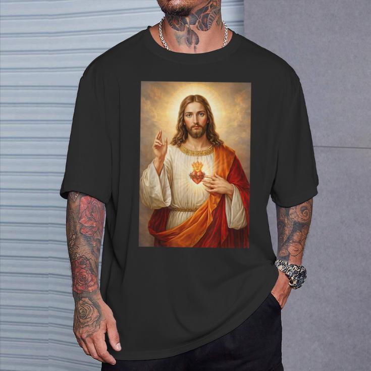 イエスの聖心カトリックキリスト教宗教デザイン。 Tシャツ 彼への贈り物