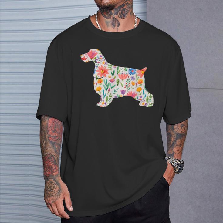 イングリッシュコッカースパニエル水彩フラワーデザイン。 Tシャツ 彼への贈り物