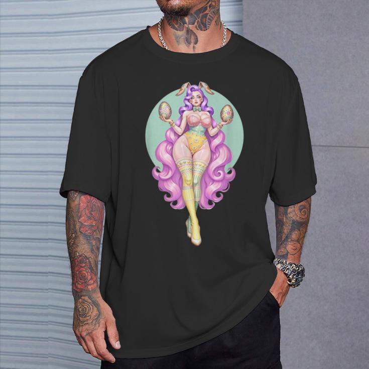 イースターエッグ ウサギ ヴィンテージ ピンナップ バニー スーツ ファンタジーガール Tシャツ 彼への贈り物