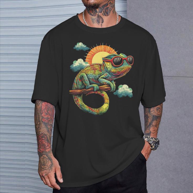 カメレオン 動物 グラフィック サングラス アートワーク カメレオン Tシャツ 彼への贈り物