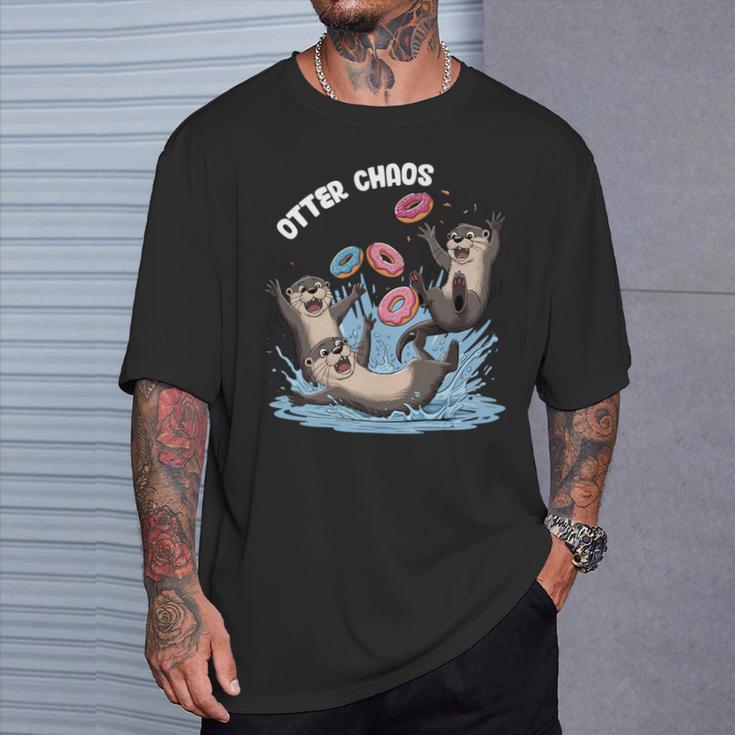 カワウソ カオス 面白い ベーグル ファイティング ラッコ 駄洒落動物好き 長袖tシャツ Tシャツ 彼への贈り物