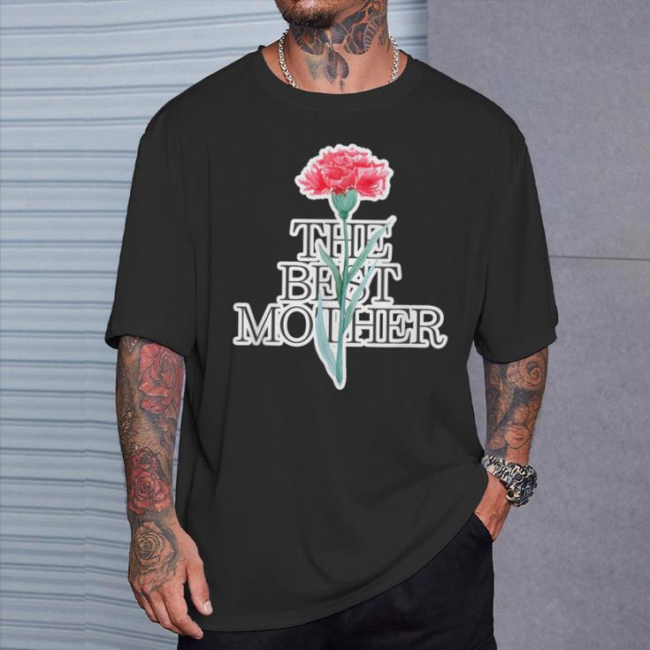カーネーション The Best Mother 最高の母親【母の日】ピンク《ポップ フォント》メッセージ Tシャツ 彼への贈り物