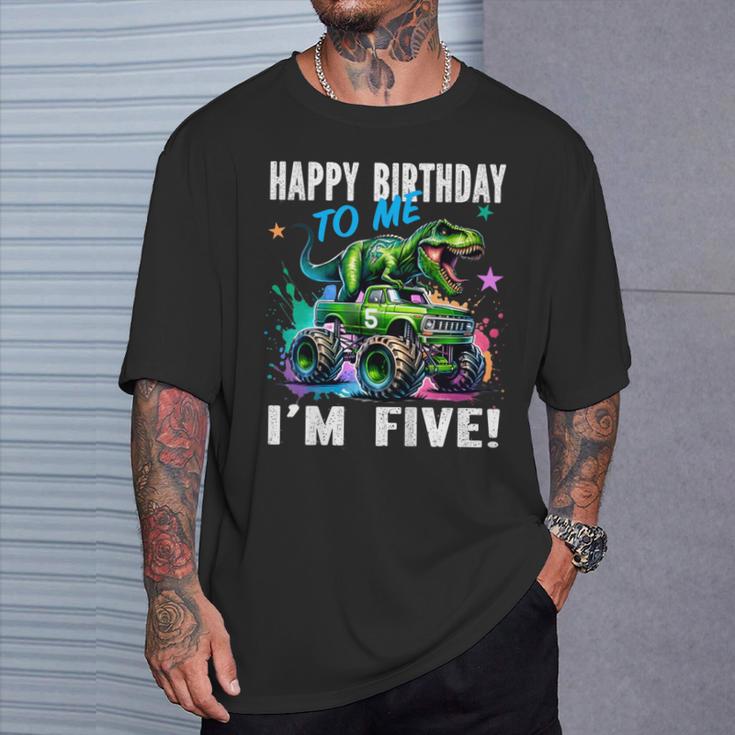 キッズ ハッピーモンスタートラックがテーマの5歳の誕生日 5歳 男の子 5歳 Tシャツ 彼への贈り物