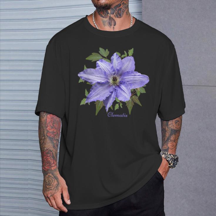 クレマチス 花 ボタニカル パープル フラワー Tシャツ 彼への贈り物