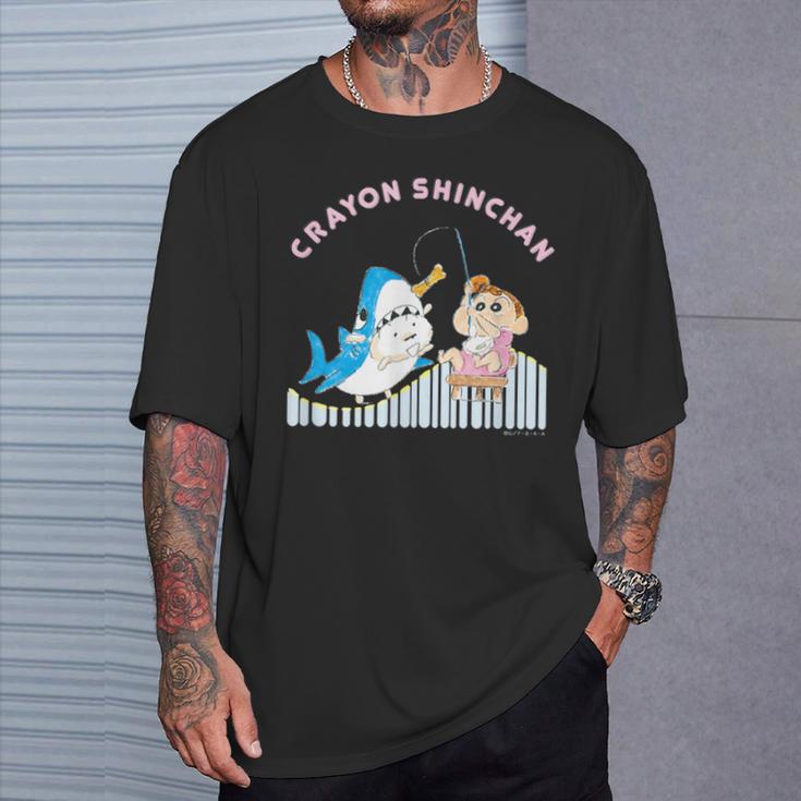 クレヨンしんちゃん ひまわりとシロ 釣りごっこ Tシャツ 彼への贈り物