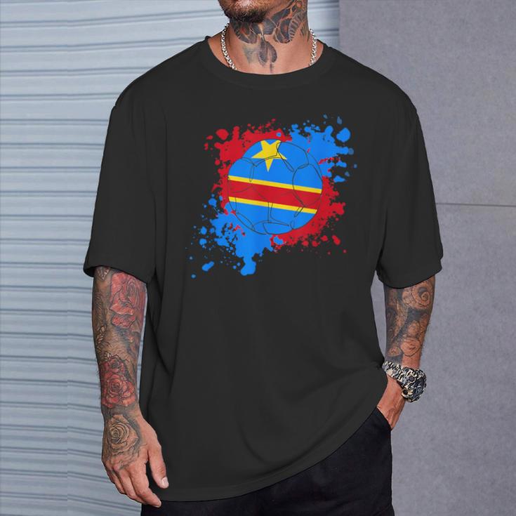 コンゴ民主共和国の国旗付きサッカーボール Tシャツ 彼への贈り物