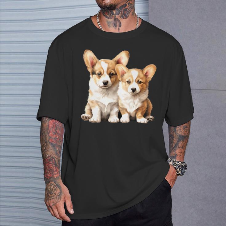 コーギー子犬 長袖tシャツ Tシャツ 彼への贈り物