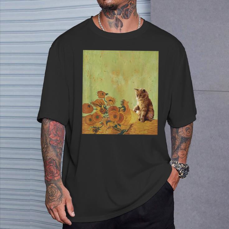 ゴッホ ひまわり おもしろい 猫 アート 絵画 Tシャツ 彼への贈り物