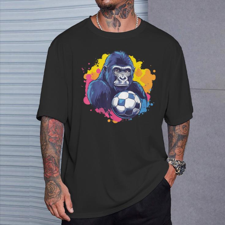 ゴリラ サッカーボール 鮮やかな色 Tシャツ 彼への贈り物