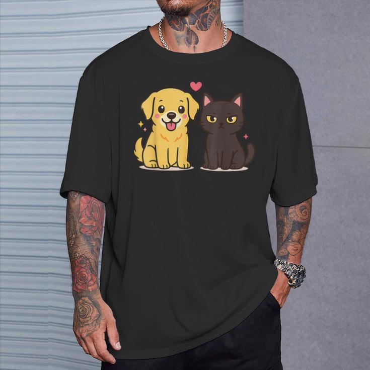 ゴールデンレトリバー ボーイフレンド 黒猫 Gf 面白い カップルギフト Tシャツ 彼への贈り物