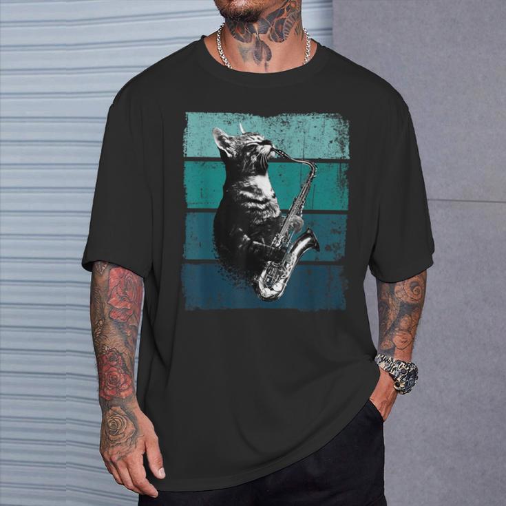 サックスを奏でる猫 ヴィンテージ 猫 ジャズ サックス 音楽 サックス Tシャツ 彼への贈り物