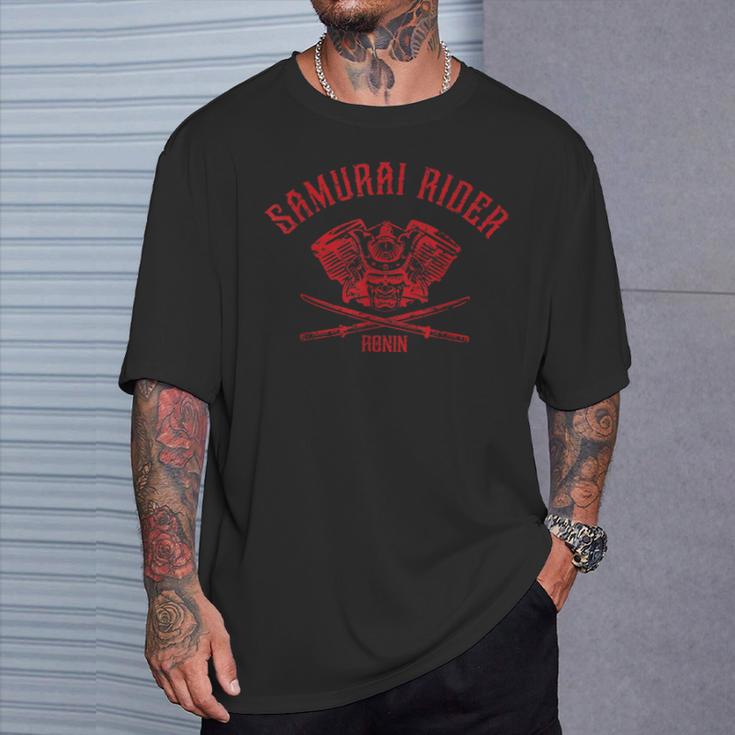 サムライ ライダー Ronin 侍 戦国武将 日本 武士道 戦士 ダメージ バイク エンジン カタナ Tシャツ 彼への贈り物