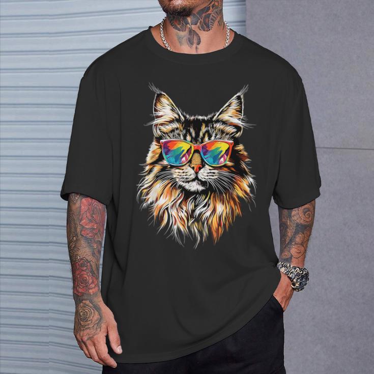 サングラスをかけたメインクーン猫 かわいいメインクーン猫 Tシャツ 彼への贈り物