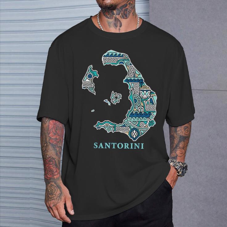 サントリーニ島 ギリシャ 地図 ギリシャ柄 旅行 休暇 Tシャツ 彼への贈り物