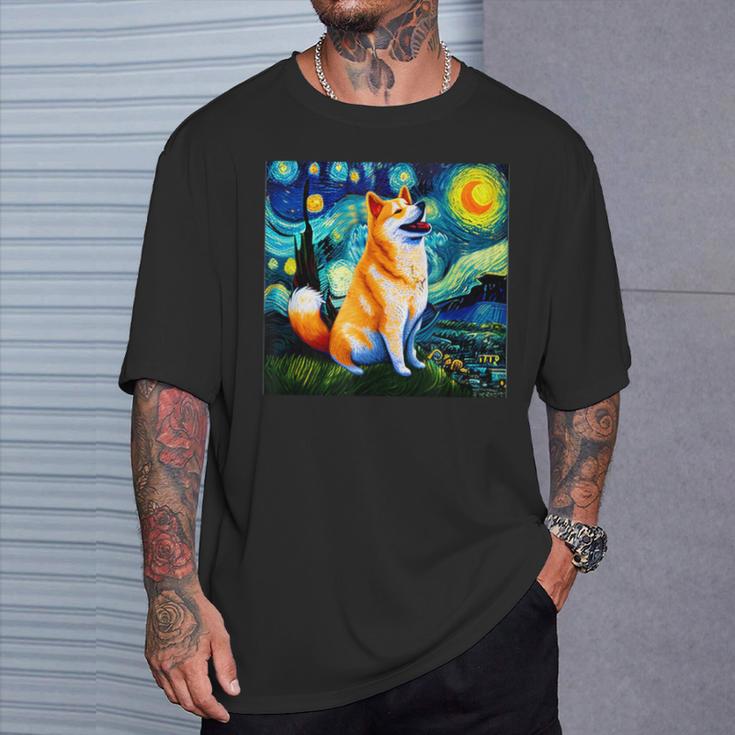 シバイヌ 面白いtシャツ 柴犬 犬 ゴッホ 星月夜 かわいい メンズ 子供 おもしろ 服 グッズ ネタ Tシャツ 彼への贈り物
