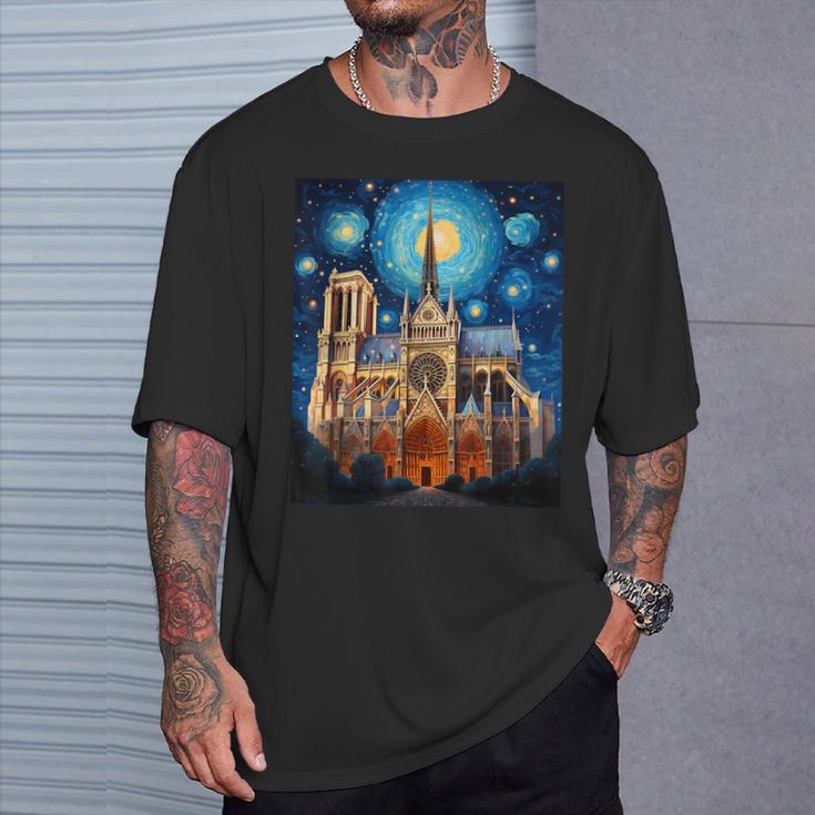 シュールレアリスム 星月夜 ノートルダム大聖堂 Tシャツ 彼への贈り物