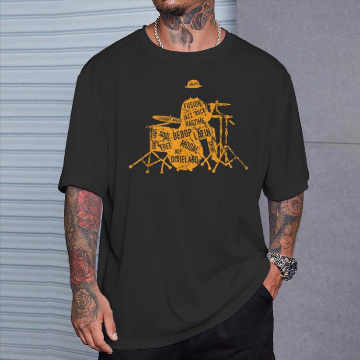 ジャズジャンル付きジャズドラマーtシャツ Tシャツ 彼への贈り物